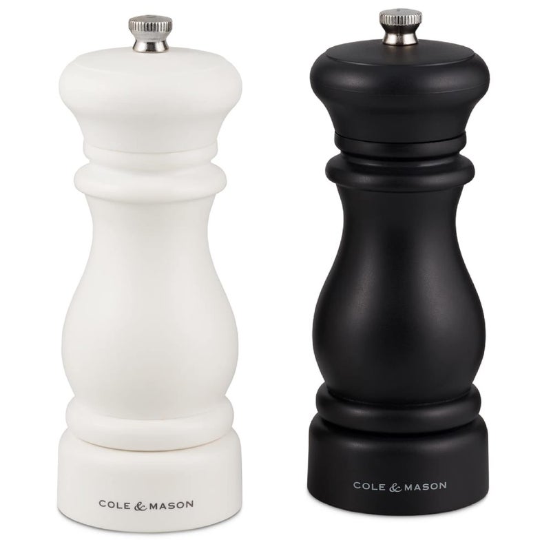 Cole & Mason Southwold Classic Salt & Pepper Mill Gift Set - Salt and Pepper Grinders with a Matte Finish - Adjustable & Refillable Mills - Hand Wash Kitchen Tool - Black/White - Image 1